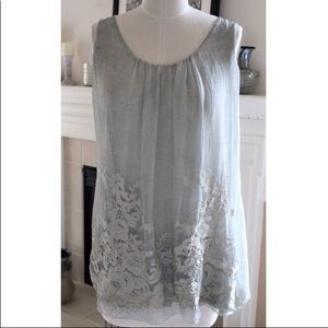 Soft Surroundings silk overlay embroidered top, S
